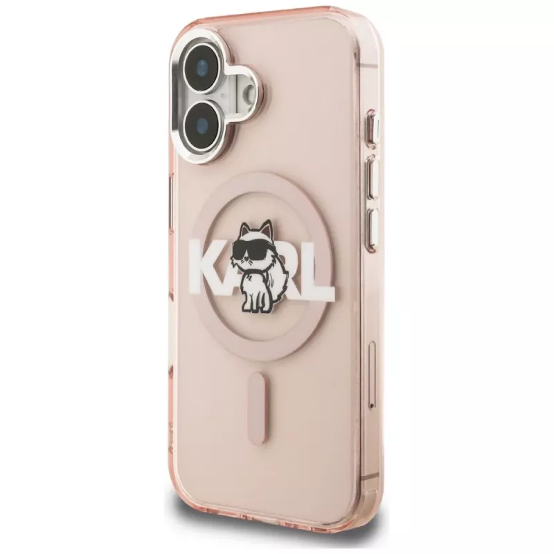 Capa MagSafe KARL LAGERFELD IML Choupette Sketch Logo para iPhone 16 rosa