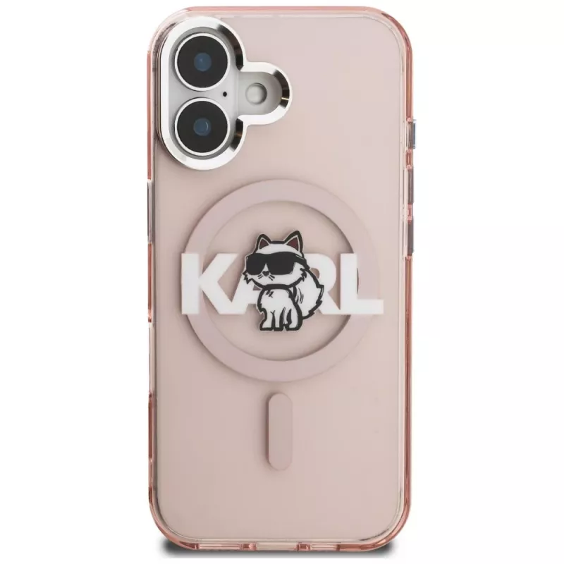 Capa MagSafe KARL LAGERFELD IML Choupette Sketch Logo para iPhone 16 rosa