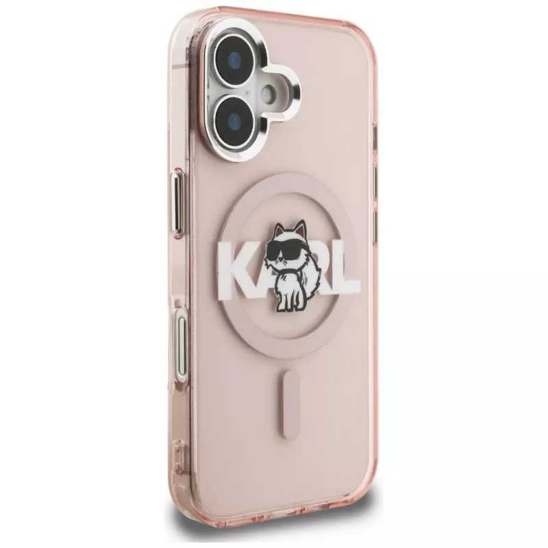 Capa MagSafe KARL LAGERFELD IML Choupette Sketch Logo para iPhone 16 rosa