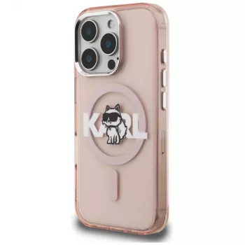 Capa MagSafe Karl Lagerfeld IML Choupette Sketch Logo para iPhone 16 Pro rosa