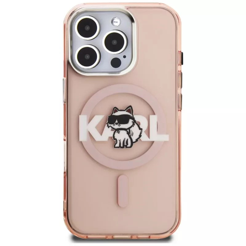 Capa MagSafe Karl Lagerfeld IML Choupette Sketch Logo para iPhone 16 Pro rosa