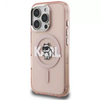 Capa MagSafe Karl Lagerfeld IML Choupette Sketch Logo para iPhone 16 Pro Max, rosa