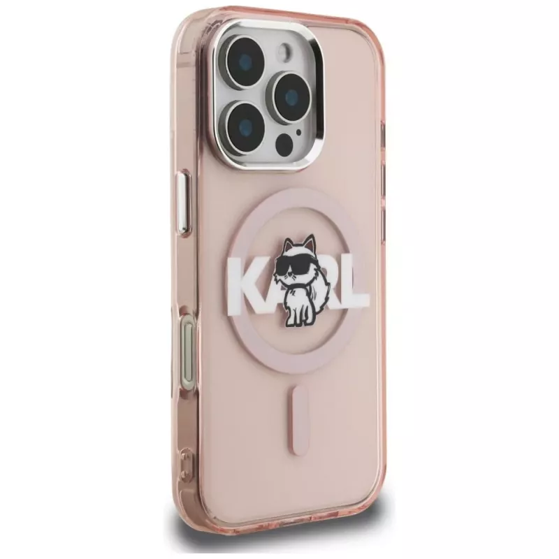 Capa MagSafe Karl Lagerfeld IML Choupette Sketch Logo para iPhone 16 Pro Max, rosa
