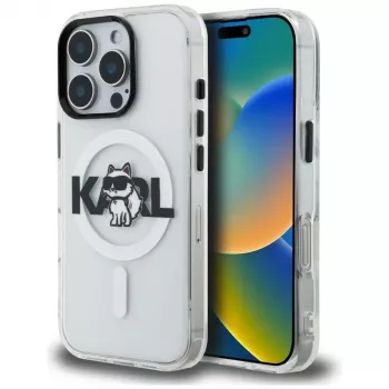Capa MagSafe Karl Lagerfeld IML Choupette Sketch Logo para iPhone 16 Pro, transparente