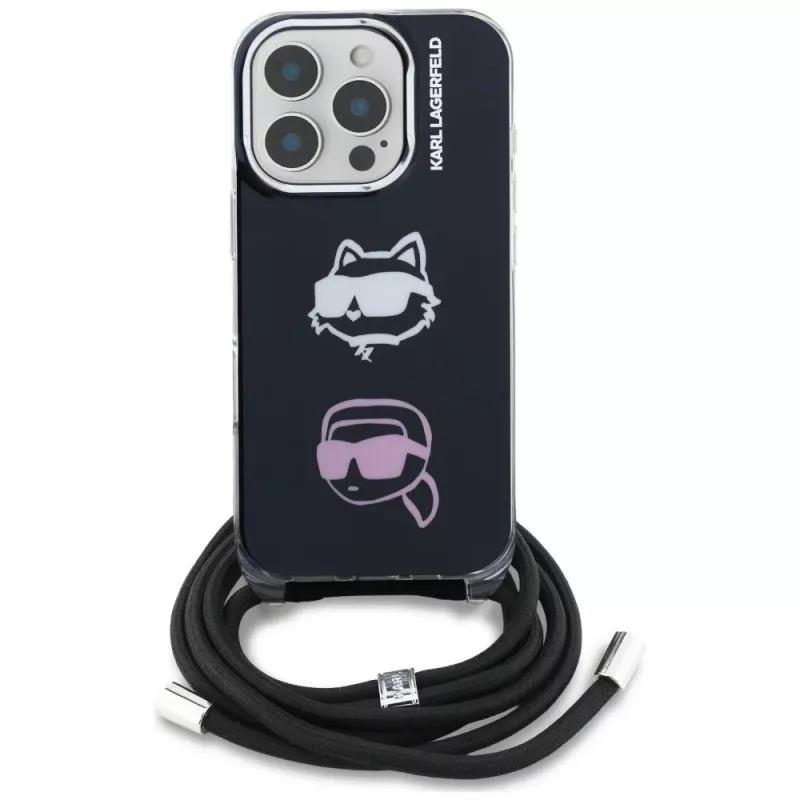 Capa crossbody KARL LAGERFELD IML para iPhone 16 Pro, preto