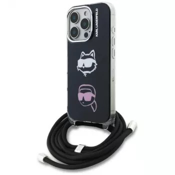 Capa crossbody KARL LAGERFELD IML com Karl & Choupette Head para Apple iPhone 16 Pro Max, preto