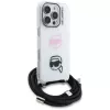 Capa crossbody KARL LAGERFELD IML para iPhone 16 Pro Max, branco, design Karl & Choupette Head