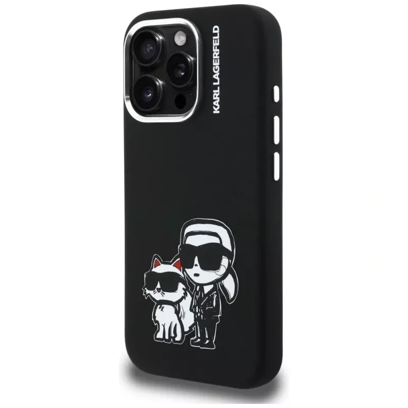 Capa MagSafe KARL LAGERFELD Silicone Karl & Choupette Sketch para Apple iPhone 16 Pro, preto