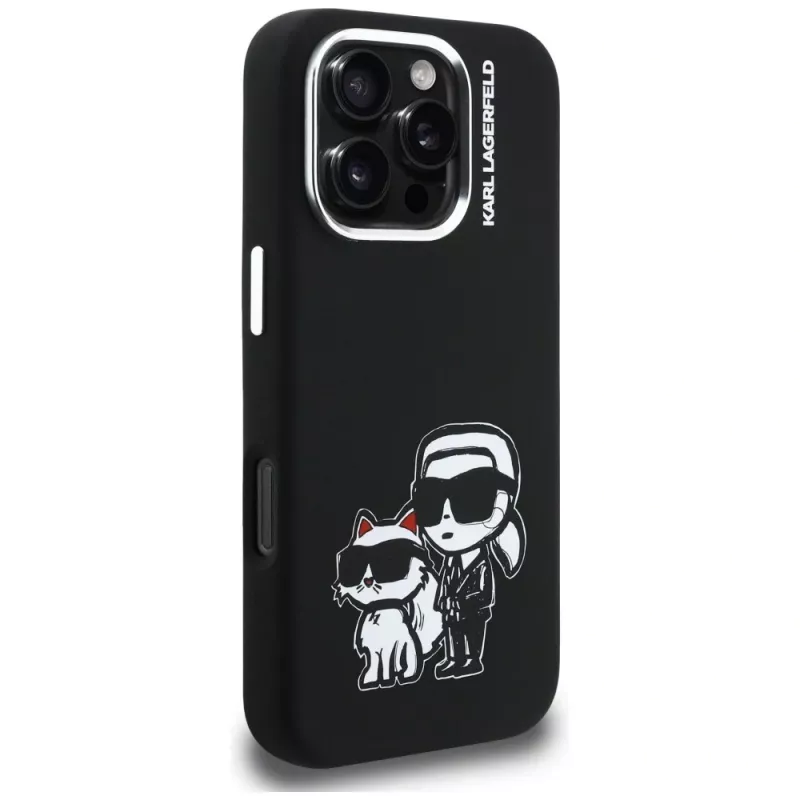 Capa MagSafe KARL LAGERFELD Silicone Karl & Choupette Sketch para Apple iPhone 16 Pro, preto