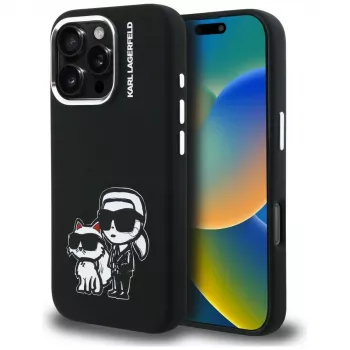 Capa MagSafe KARL LAGERFELD Silicone Karl & Choupette Sketch para Apple iPhone 16 Pro Max, preto