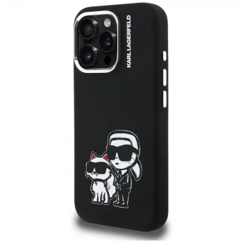 Capa MagSafe KARL LAGERFELD Silicone Karl & Choupette Sketch para Apple iPhone 16 Pro Max, preto