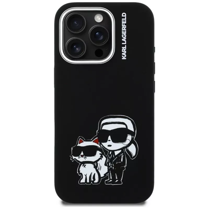 Capa MagSafe KARL LAGERFELD Silicone Karl & Choupette Sketch para Apple iPhone 16 Pro Max, preto