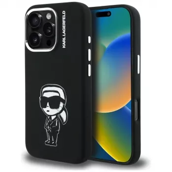 Capa MagSafe KARL LAGERFELD Silicone Karl Sketch para Apple iPhone 16 Pro Max, preto