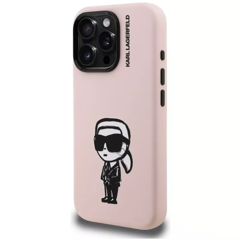 Capa MagSafe KARL LAGERFELD Silicone Karl Sketch para iPhone 16 Pro rosa