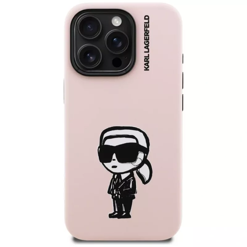 Capa MagSafe KARL LAGERFELD Silicone Karl Sketch para iPhone 16 Pro Max rosa