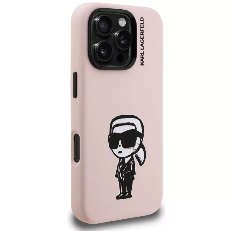 Capa MagSafe KARL LAGERFELD Silicone Karl Sketch para iPhone 16 Pro Max rosa