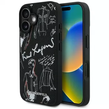 Capa MagSafe KARL LAGERFELD Grained Pattern & Logo para iPhone 16, preto