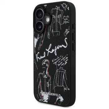 Capa MagSafe KARL LAGERFELD Grained Pattern & Logo para iPhone 16, preto