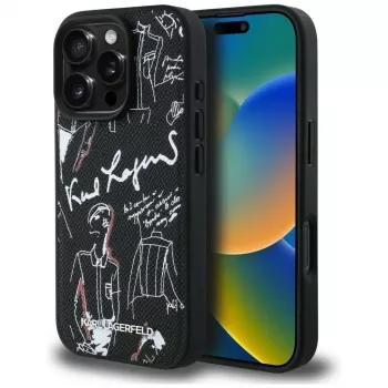 Capa MagSafe KARL LAGERFELD Grained Pattern & Logo para iPhone 16 Pro, preto