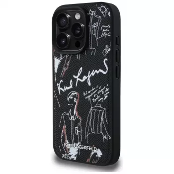 Capa MagSafe KARL LAGERFELD Grained Pattern & Logo para iPhone 16 Pro, preto