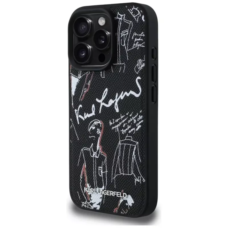 Capa MagSafe KARL LAGERFELD Grained Pattern & Logo para iPhone 16 Pro, preto
