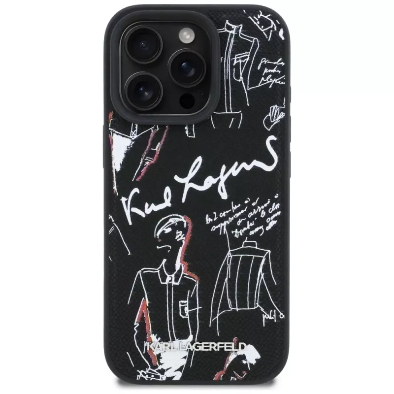 Capa MagSafe KARL LAGERFELD Grained Pattern & Logo para iPhone 16 Pro, preto