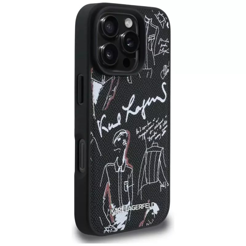 Capa MagSafe KARL LAGERFELD Grained Pattern & Logo para iPhone 16 Pro, preto