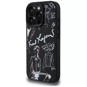 Capa MagSafe KARL LAGERFELD Grained Pattern & Logo para iPhone 16 Pro Max preto
