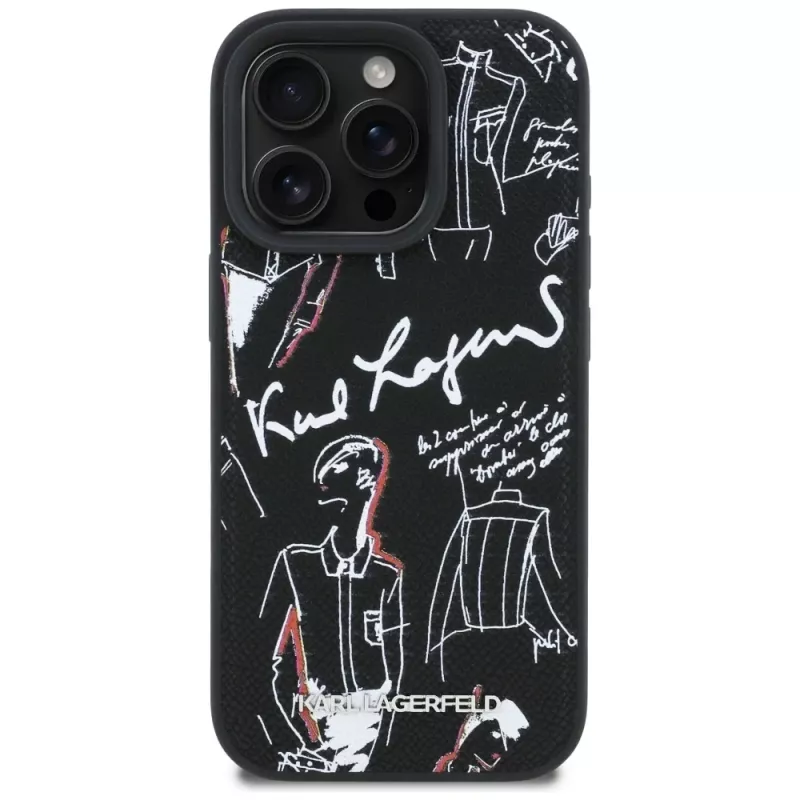 Capa MagSafe KARL LAGERFELD Grained Pattern & Logo para iPhone 16 Pro Max preto