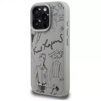 Capa MagSafe Karl Lagerfeld Grained Pattern & Logo para Apple iPhone 16 Pro, cinzento