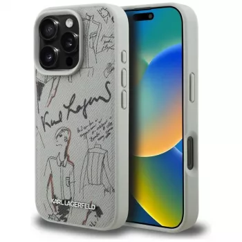 Capa MagSafe KARL LAGERFELD Grained Pattern & Logo para Apple iPhone 16 Pro Max - cinzento