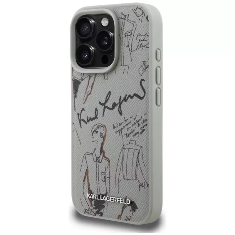 Capa MagSafe KARL LAGERFELD Grained Pattern & Logo para Apple iPhone 16 Pro Max - cinzento