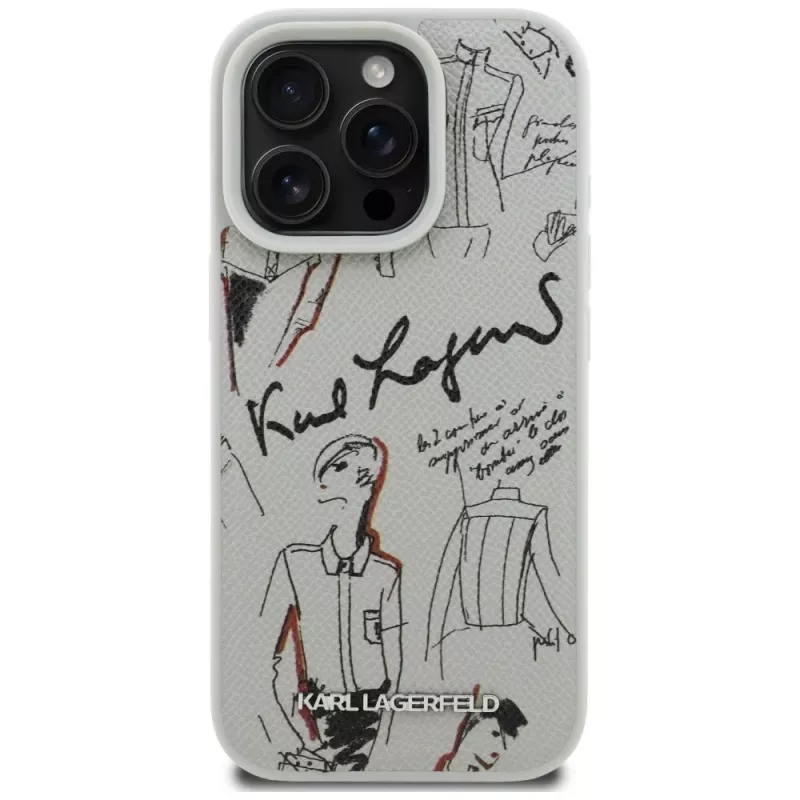 Capa MagSafe KARL LAGERFELD Grained Pattern & Logo para Apple iPhone 16 Pro Max - cinzento
