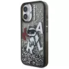 Capa KARL LAGERFELD Liquid Glitter Choupette Logo para iPhone 16, preto