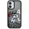 Capa KARL LAGERFELD Liquid Glitter Choupette Logo para iPhone 16, preto