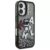 Capa KARL LAGERFELD Liquid Glitter Choupette Logo para iPhone 16, preto