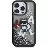 Capa KARL LAGERFELD Liquid Glitter Choupette Logo para iPhone 16 Pro, preto
