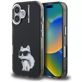 Capa Karl Lagerfeld IML Aquarelle Choupette & Logo para iPhone 16, preto