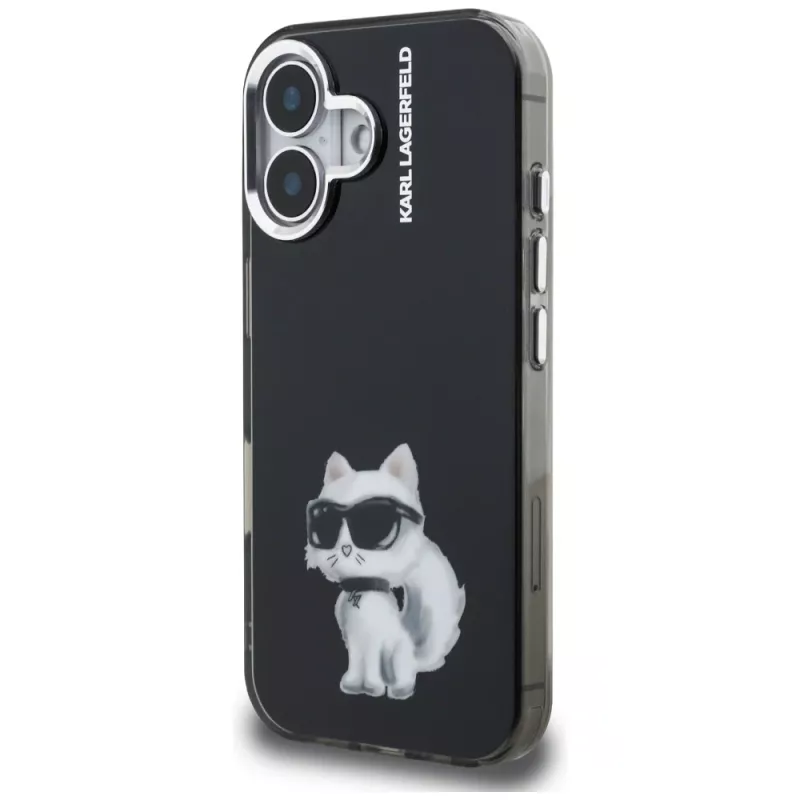 Capa Karl Lagerfeld IML Aquarelle Choupette & Logo para iPhone 16, preto