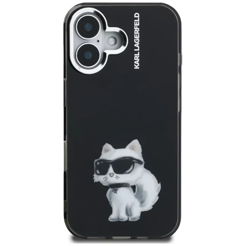 Capa Karl Lagerfeld IML Aquarelle Choupette & Logo para iPhone 16, preto