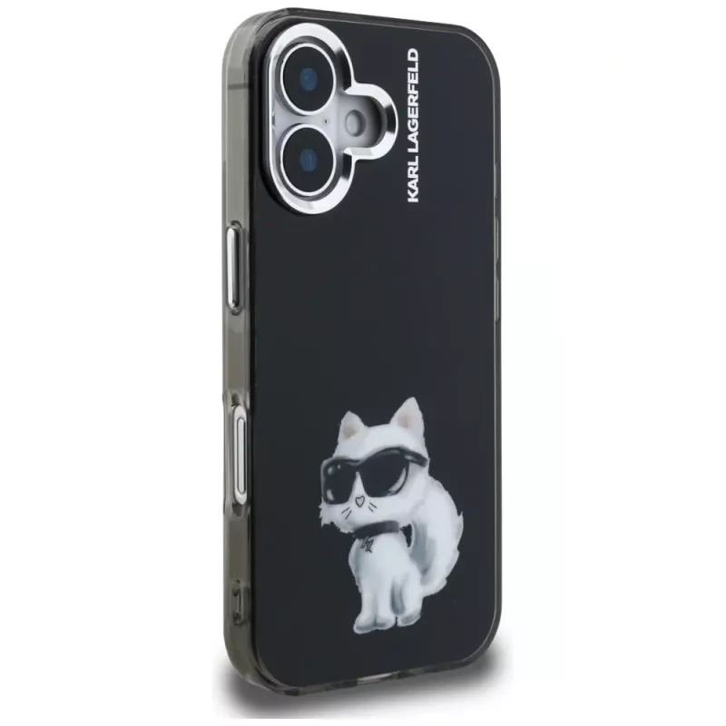 Capa Karl Lagerfeld IML Aquarelle Choupette & Logo para iPhone 16, preto