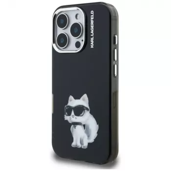 Capa traseira Karl Lagerfeld IML Aquarelle Choupette & Logo para Apple iPhone 16 Pro, preto