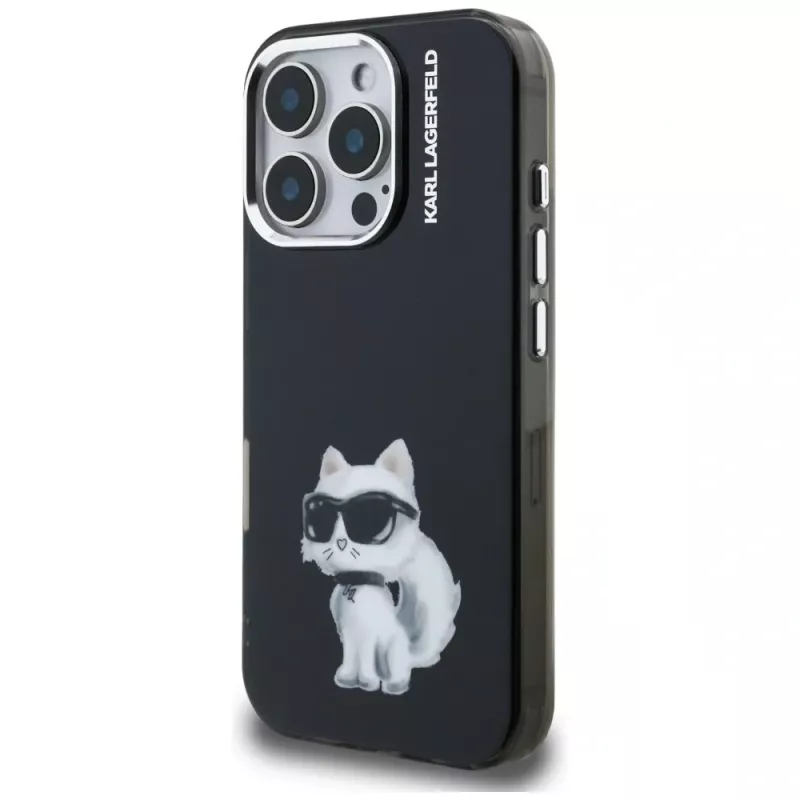 Capa traseira Karl Lagerfeld IML Aquarelle Choupette & Logo para Apple iPhone 16 Pro, preto