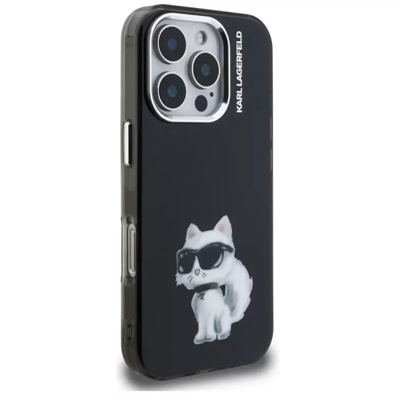 Capa traseira Karl Lagerfeld IML Aquarelle Choupette & Logo para Apple iPhone 16 Pro, preto