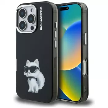 Capa Karl Lagerfeld IML Aquarelle Choupette & Logo para iPhone 16 Pro Max preto