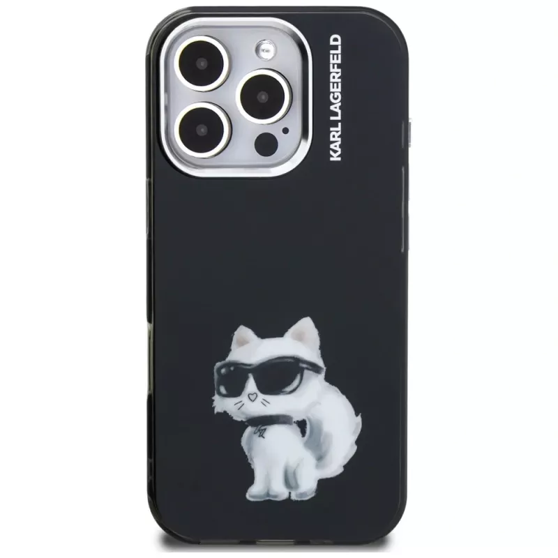 Capa Karl Lagerfeld IML Aquarelle Choupette & Logo para iPhone 16 Pro Max preto