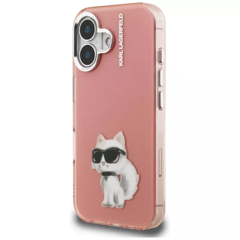 Capa para telemóvel Karl Lagerfeld IML Aquarelle Choupette & Logo para iPhone 16, rosa