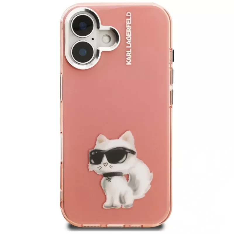 Capa para telemóvel Karl Lagerfeld IML Aquarelle Choupette & Logo para iPhone 16, rosa