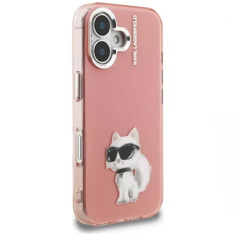 Capa para telemóvel Karl Lagerfeld IML Aquarelle Choupette & Logo para iPhone 16, rosa