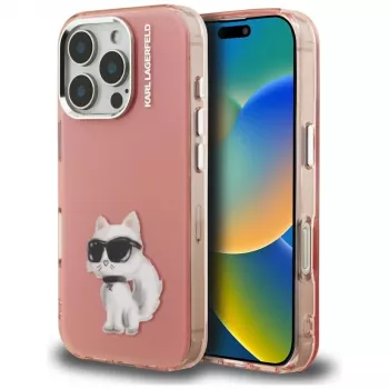 Capa Karl Lagerfeld IML Aquarelle Choupette & Logo para Apple iPhone 16 Pro, rosa